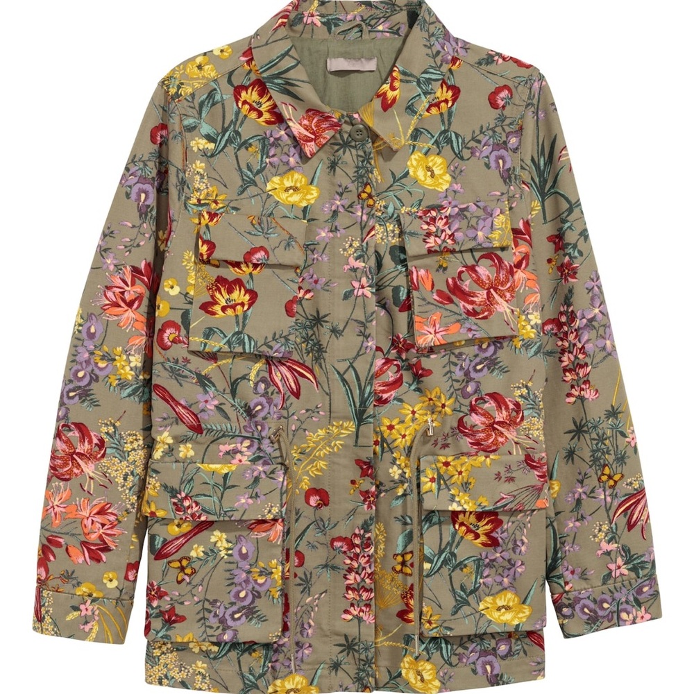 NWOT H&M+ Floral Cotton Twill Utility Jacket Size 2
